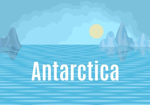 Antarctica drawing landscape with sea and floes