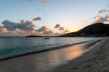 Sunset at the Great Bay beach - Philipsburg Sint Maarten ( Saint Martin ) - Caribbean tropical island.
