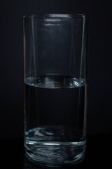 glass of water on black background