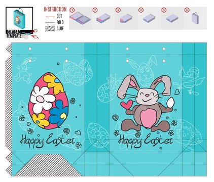 package template for easter holiday with doodle drawings