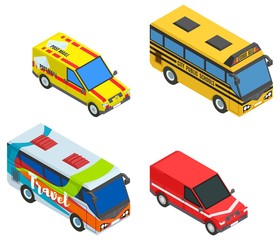 set isometric cars and buses stock picture image