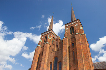 view of famous Roskilde Cathedral in Denmark