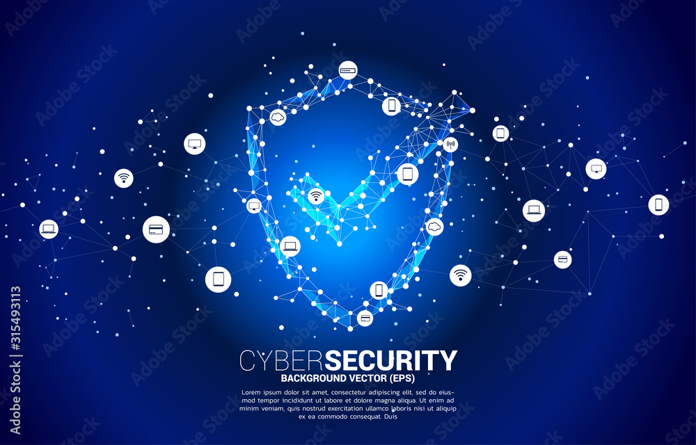 Poster protection shield icon from dot connect line polygon network. concept of guard security and safety