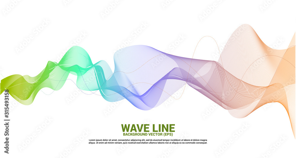 Poster green orange sound wave line curve on white background. element for theme technology futuristic vect