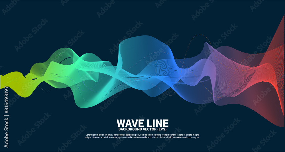 Poster green orange Sound wave line curve on dark background. Element for theme technology futuristic vector