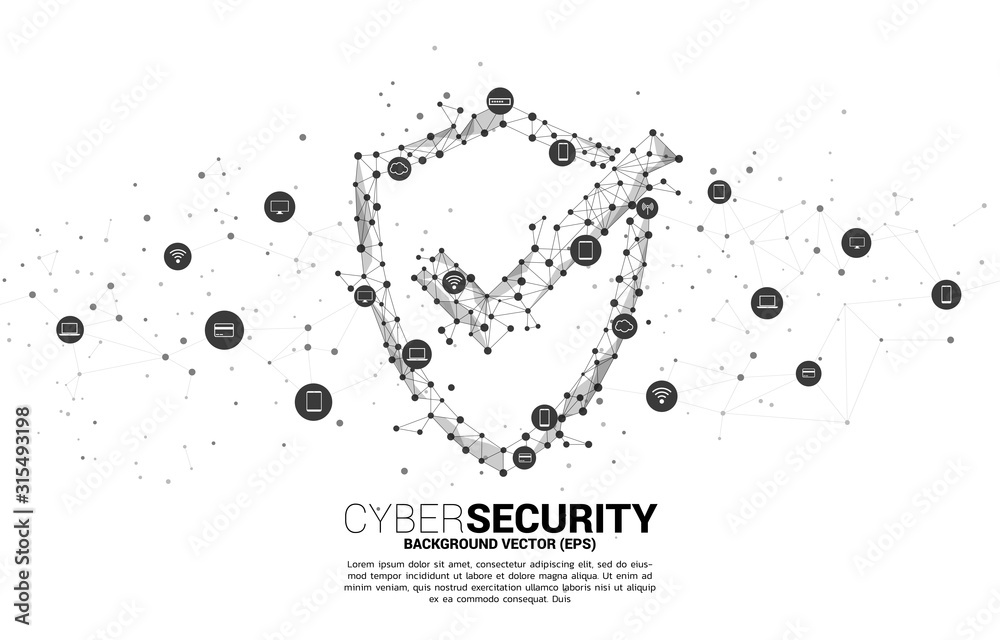 Poster protection shield icon from dot connect line polygon network. concept of guard security and safety