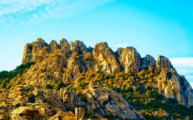 Rural landscape with hills and highland of Panorama with Mountains in Sardinia island of Italy....
