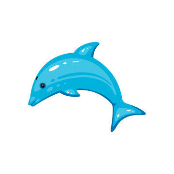 Cute dolphin jumping vector illustration, isolated, on white background. Image of image of happy dolphins toy.