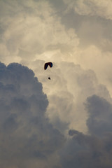 Naklejka na ściany i meble powerful white cumulonimbus cloud close up and paragliding 