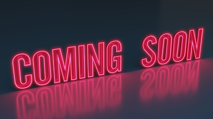 Coming Soon Neon Sign on Dark Blue background with glow