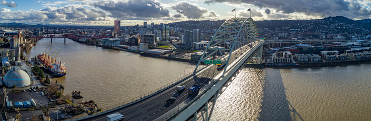 Fremont Bridge Crossing the Willamette River in Portland Oregon