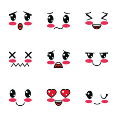 Isolated kawaii cartoon face icon set vector design