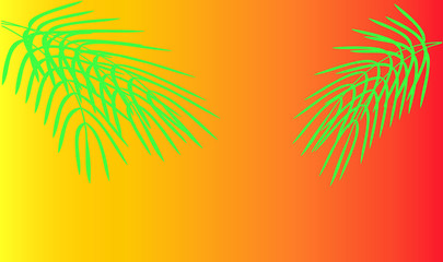 Fototapeta na wymiar Summer sale Palm branches on a yellow orange background Fashionable print for banner, purchase, invitation