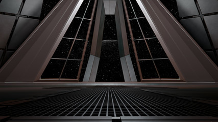 Obraz premium sci fi corridor with view of space galaxy 3d rendering