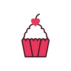 Isolated heart cherry over cupcake vector design