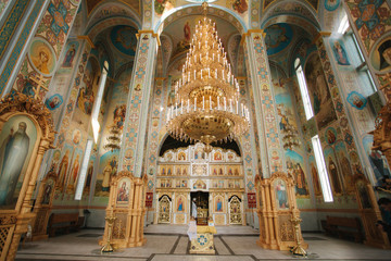 Fototapeta na wymiar Beautiful church inside. Gold color and bright