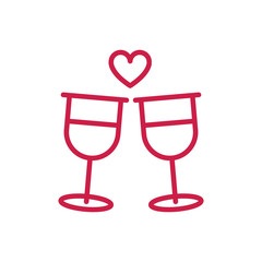 happy valentines day toast champagne glasses heart love red line design