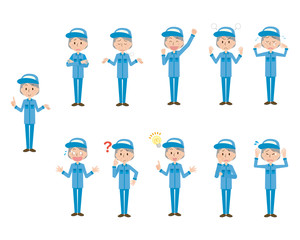 	作業者　作業員　セット　高齢　女性　感情　ポーズ