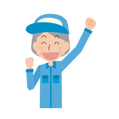 作業員　作業者　高齢　女性　ガッツポーズ　喜ぶ　嬉い