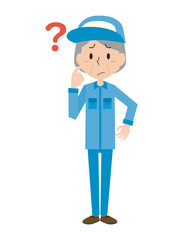 作業者　作業員　疑問　高齢　女性　表情　感情　ポーズ　上半身