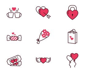 Love and valentines day icon set vector design