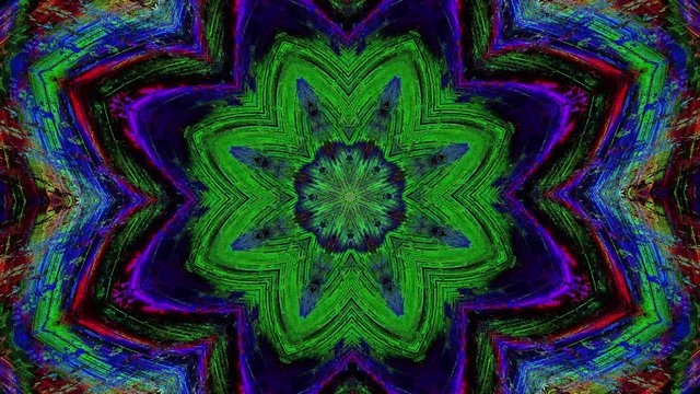 Kaleidoscope neon cyberpunk psychedelic glittering background. Corrupted computer data footage. 