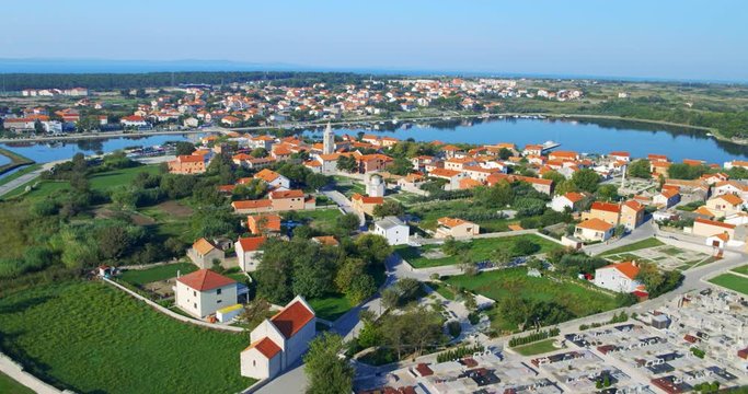Aerial photo of historic centre of Nin, Croatia