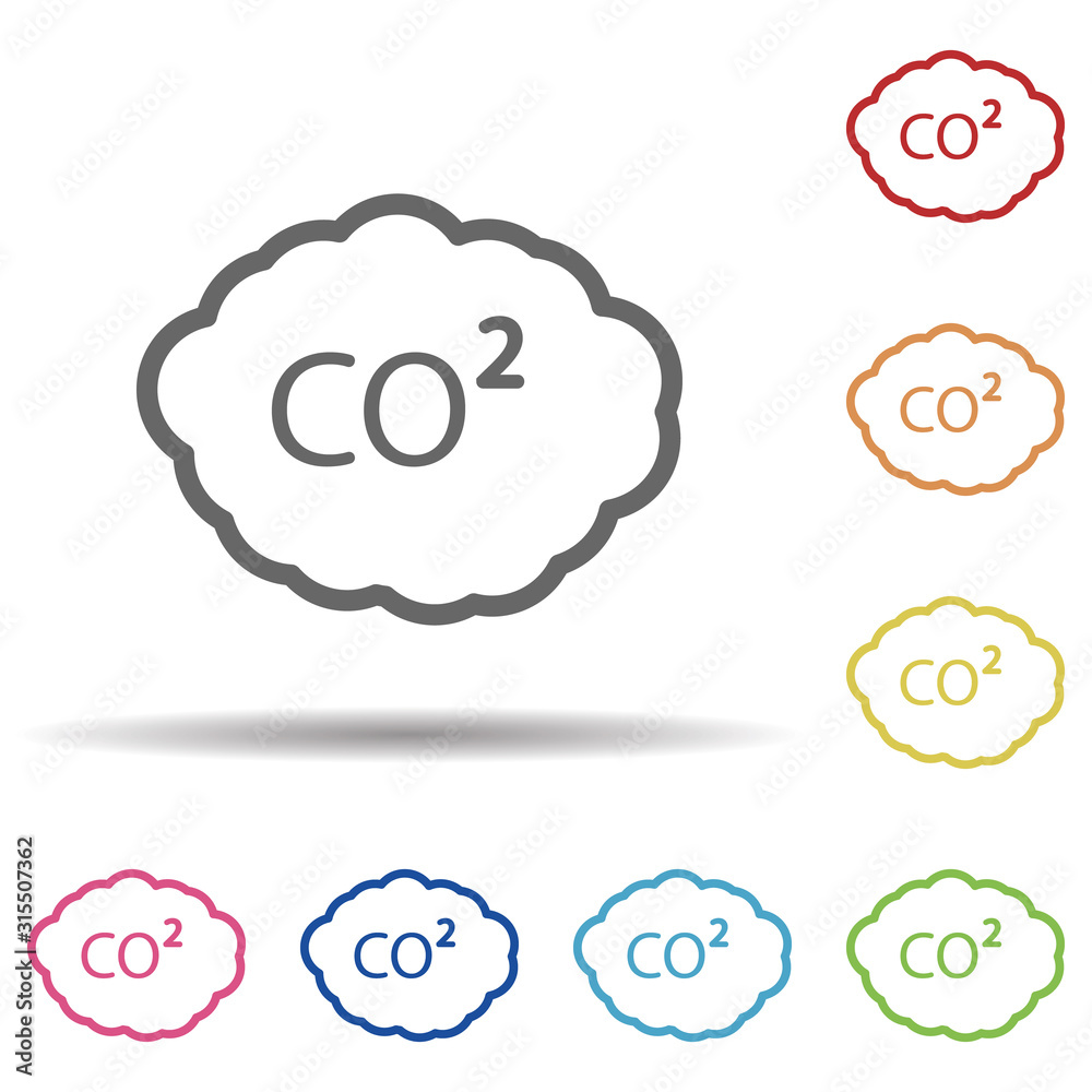Aufkleber carbon, co2 line vector in multi color style icon. simple thin line, outline vector of pollution ico