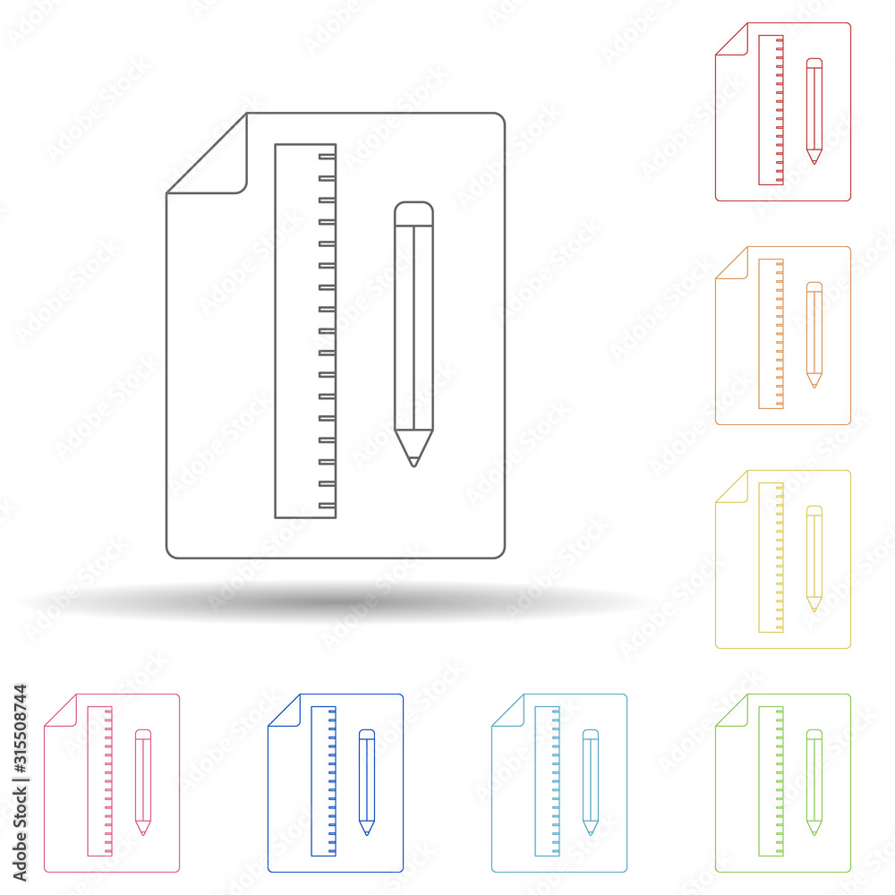Aufkleber pencil, ruler and paper in multi color style icon. simple thin line, outline vector of programming i
