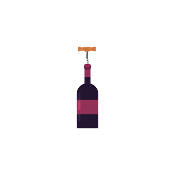 Isolated wine bottle and corkscrew vector design