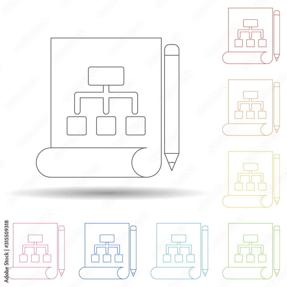 Aufkleber management drawing in multi color style icon. simple thin line, outline vector of programming icons 