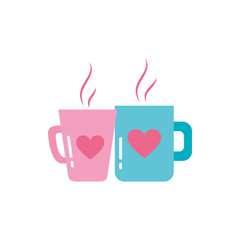 Isolated coffee mugs with hearts vector design