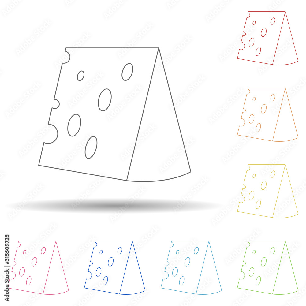 Poster piece of cheese in multi color style icon. simple thin line, outline vector of resturant icons for u