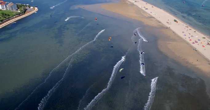 Aerial scene of the kitesurfing in Nin, Croatia