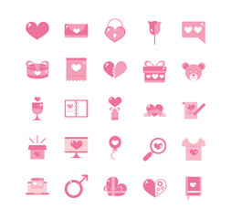 happy valentines day celebration decoration romantic icons set pink design