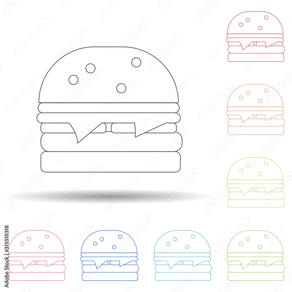 Aufkleber hamburger in multi color style icon. simple thin line, outline vector of resturant icons for ui and 