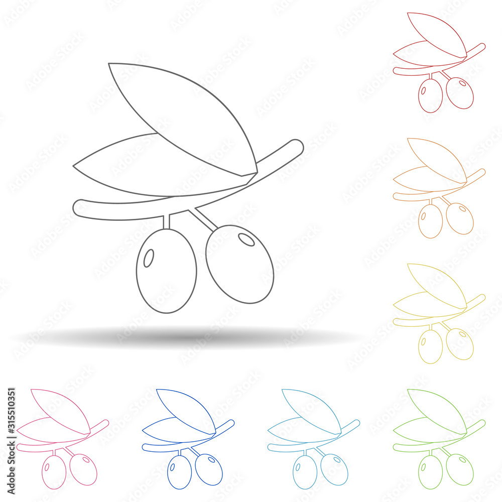 Poster black olives in multi color style icon. simple thin line, outline vector of resturant icons for ui a