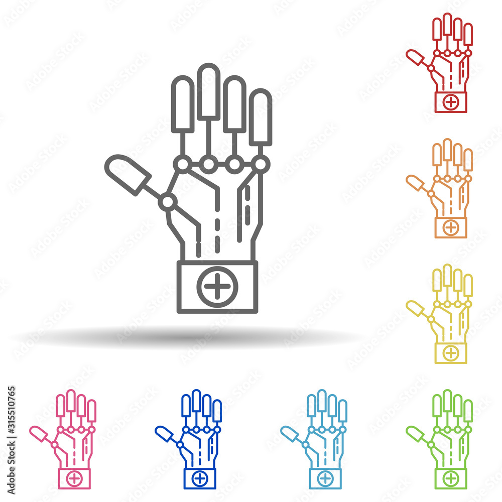 Aufkleber robot hand in multi color style icon. simple thin line, outline vector of robotics engineering icons