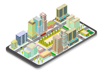 vector isometric city map on smart phone