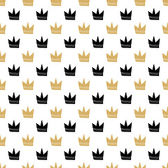 Crown Seamless Pattern, hand drawn royal doodles background, Vector Illustration