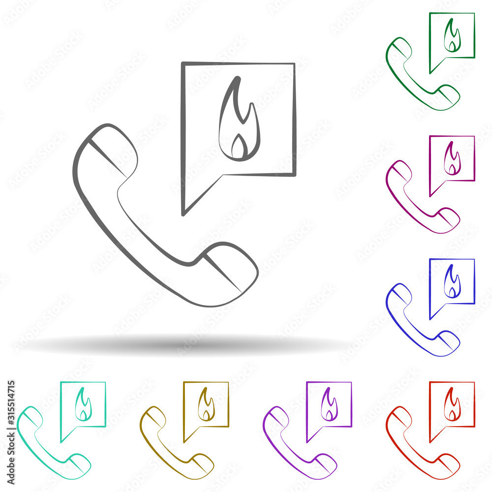 Poster firefighter, telephone in multi color style icon. simple thin line, outline vector of firefighter ic