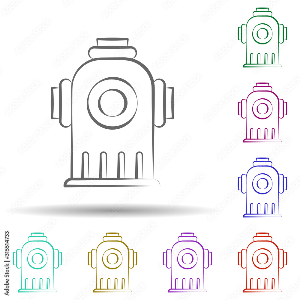 Poster firefighter, hydrant in multi color style icon. simple thin line, outline vector of firefighter icon