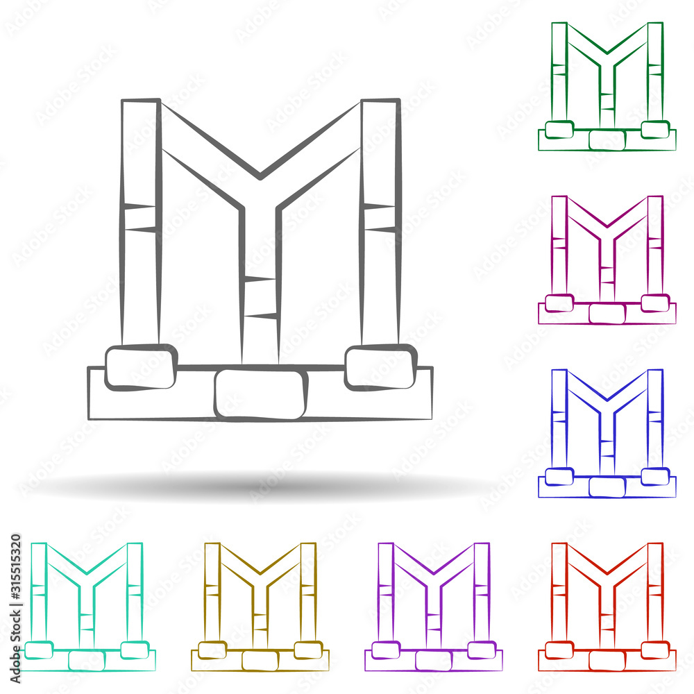 Poster firefighter, harness in multi color style icon. simple thin line, outline vector of firefighter icon