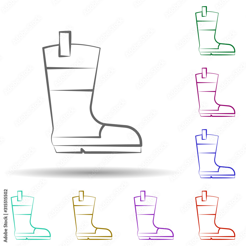 Poster firefighter, boots in multi color style icon. simple thin line, outline vector of firefighter icons 