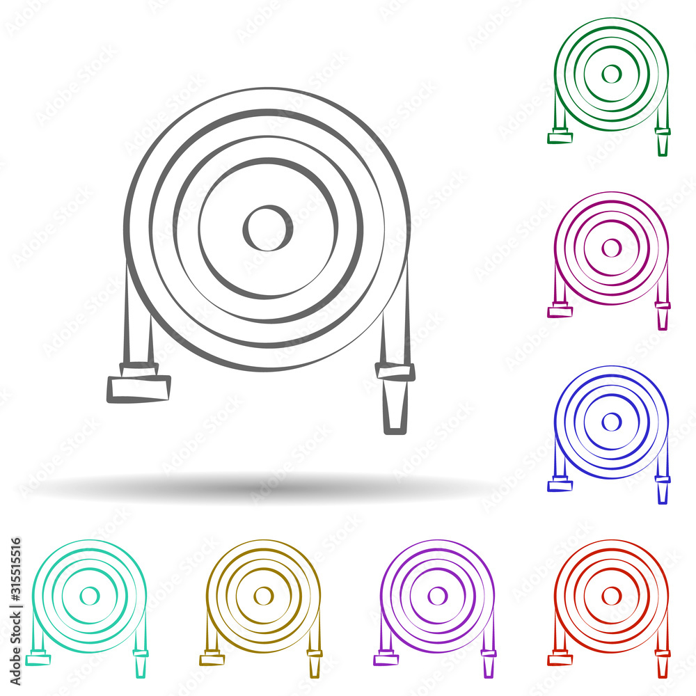 Poster firefighter, fire hose in multi color style icon. simple thin line, outline vector of firefighter ic