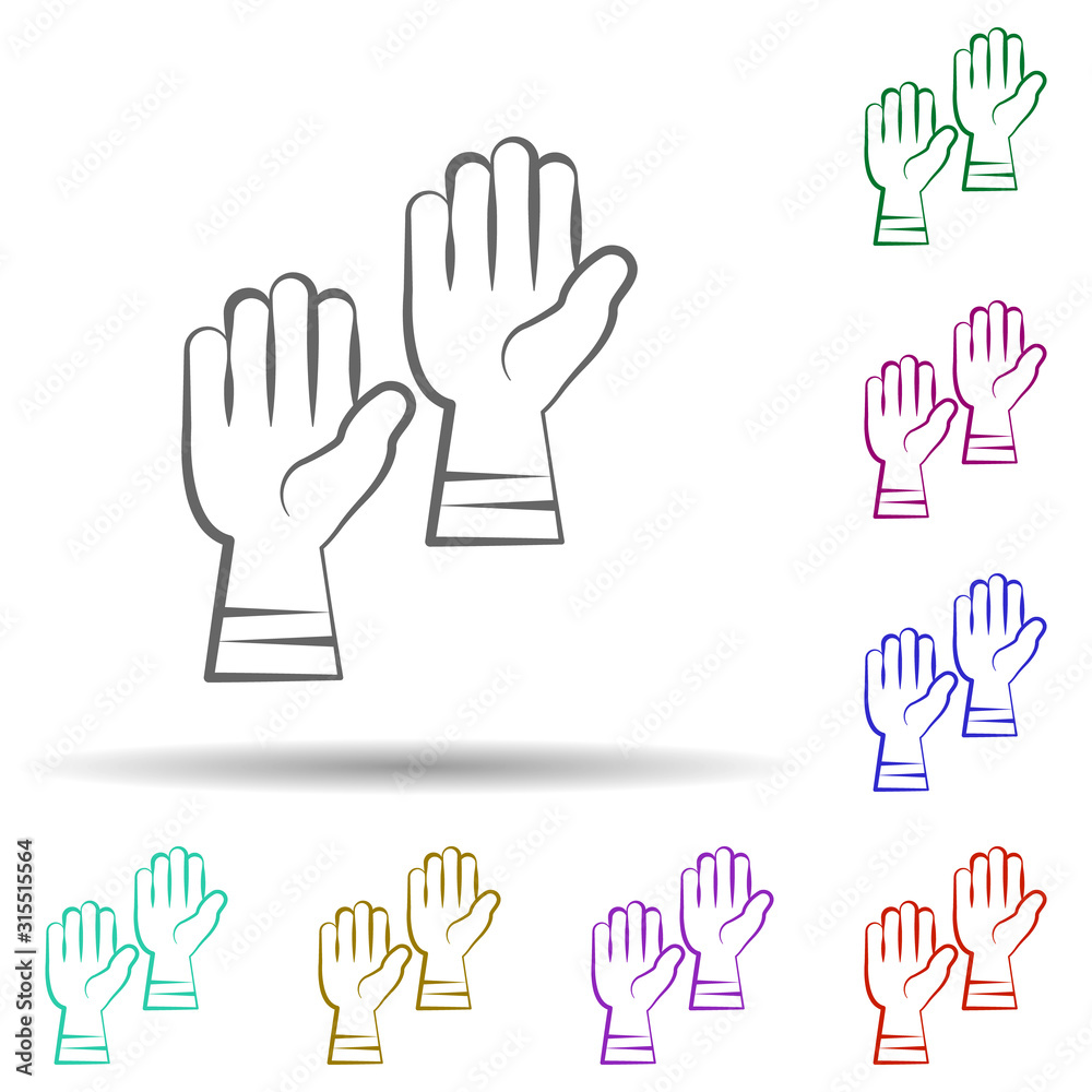 Poster firefighter, gloves in multi color style icon. simple thin line, outline vector of firefighter icons