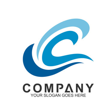 wave letter C logo, water splash vector, abstract wave icon