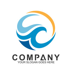 Naklejka premium wave logo in circle shape, water splash vector, abstract wave icon