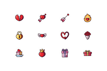 Love and valentines day icon set vector design