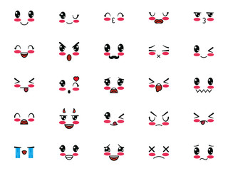 Isolated kawaii cartoon face icon set vector design